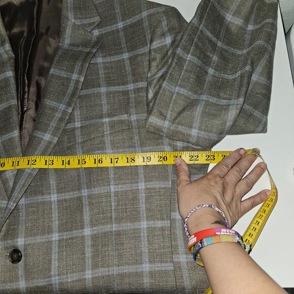 Jos A Bank Men’s Blazer 44R Tan Plaid Wool Silk Linen Sport Coat Traditional Fit - Picture 8 of 11